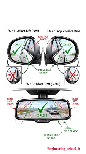 How to Adjust Car Side Mirrors & Rear View Mirror Correctly | Eliminate Blind Spots ⚙️😱