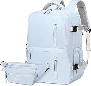 Travel Backpack with Detachable Waist Pack for Women,Large Carry On Backpack,Laptop Backpacks 17 Inch,Waterproof Lightweight College Weekender Business Hiking Bag (Light Blue)