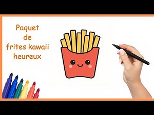 Comment dessiner un paquet de frites kawaii heureux étape par étape