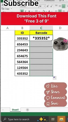 Create barcode in excel using free code 3 of 9 | Code 39 barcode easy Method ||