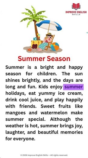 Summer Season for Kids ☀️ | Easy English Paragraph | Learn English #shorts