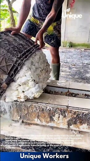 Traditional Rubber Processing: Workers Washing and Shaping Natural Rubber Blocks
