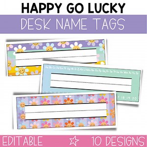 Retro Desk Name Plates for Students / Editable Desk Name Tags for Students