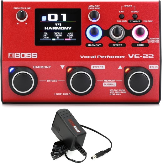 Boss VE-22 Vocal Effects and Looper Pedal with Power Supply