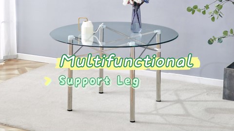 42" Round Dining Table Set for 4 - Modern No Assembly Folding Table with 4 PU Chairs - Premium MDF Top & Gold Metal Legs - Ideal for Dining Rooms, Kitchens, Small Apartments