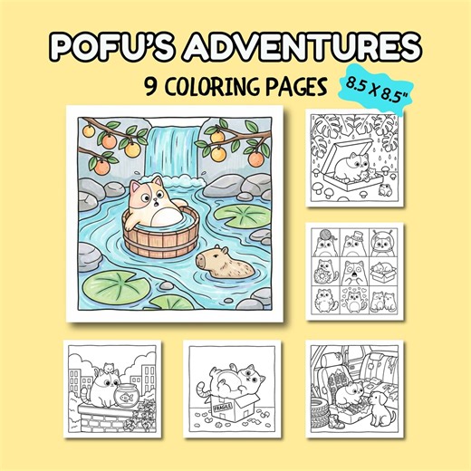 Cat Moment Coloring Pages, Funny Kitten Printable, Digital Coloring Book for Kids & Adults, Cute Capybara Art, Instant Download PDF - Etsy