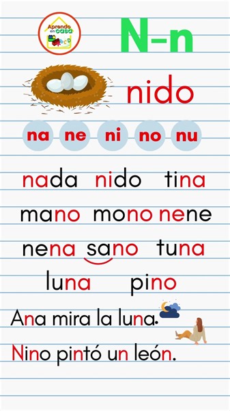 12K views · 744 reactions | Letra N. Leamos palabras cortas con na, ne, ni, no, nu  #español #educacion #educativo #aprendizaje #aprender #primaria #letras #silabas | Aprendo en casa | Facebook