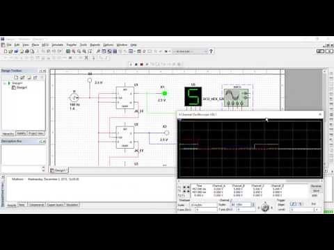 Multisim JK-FlipFlop counter Binary, Decimal and Osciloscope