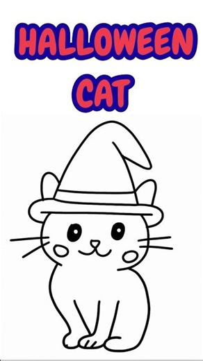 How to Draw a Cute Halloween Cat with Witch Hat 🎩🐱