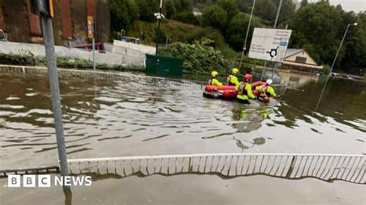 Flooding hits Swansea roundabout after heavy rain across Wales