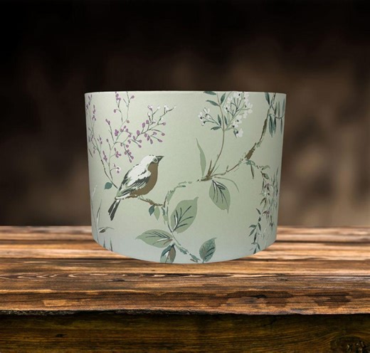 Bird Lampshade for Ceiling & Table Lamps, Mint Green Floral Botanical Drum Light Shade - Etsy UK
