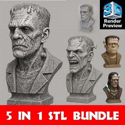 Frankenstein Head Bust – Horror Figurine Model for 3D Printing | Gothic Monster Statue | Digital Download - Etsy