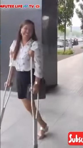 Amputee lady crutches user walking navigating new paths #crutches #limbloss