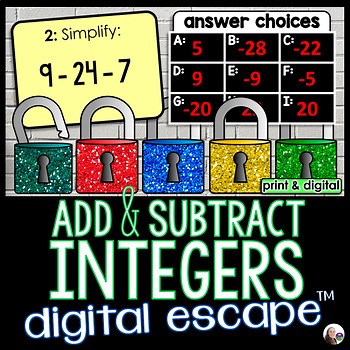 Adding and Subtracting Integers Digital Math Escape Room Activity