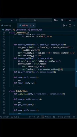 Cricket bouncing ball game in Python - Part 3/6⚡️ #shorts