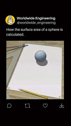 WORLDWIDE ENGINEERING 🌍 on Instagram: "The formula for the surface area of a sphere is derived from the integration of infinitesimally small surface elements on the sphere’s surface. By summing up these surface elements using calculus, you arrive at the formula A = 4πr², which represents the total surface area of a sphere. It’s a result of mathematical analysis and geometric reasoning. #engineering #innovation #science #tech #newinventions #invention #engineeringinvention"
