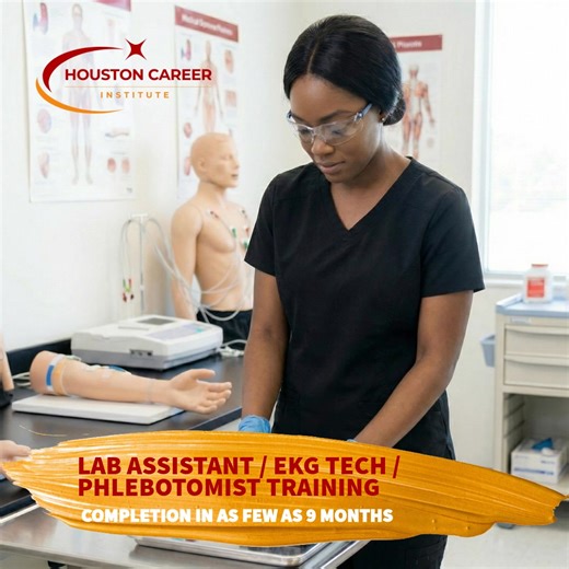 Curious what it’s like to work behind the scenes in healthcare? 👩‍⚕️ Our Lab Assistant / EKG Tech / Phlebotomist training at HCI teaches you how to collect blood samples, run EKG tests, and assist in labs | Houston Career Institute