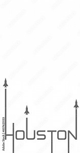 American space shuttle launch. Texas city Houston name geometry style lettering. Concept dedicated to space exploration and the US space program.