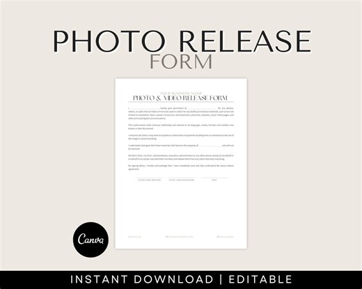 Photo Release Form - Photo Consent Form, Photo Release Form Template, Photo Permission Form, Photography Waiver - Etsy