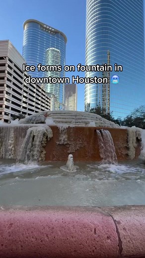 Ice Formation at Bob and Vivian Smith Fountain in Downtown Houston