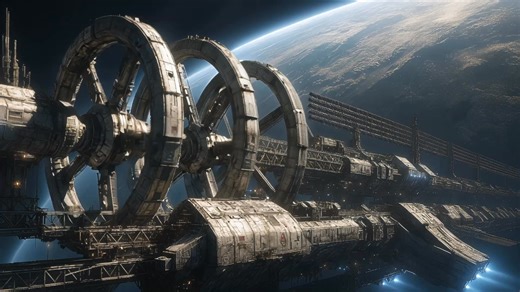 The station drifts in the silence of space in orbit around a world it once served, its vast rotating rings turning with mechanical grace against the curve of the planet below. Every section bears the scars of centuries, heat scoring, impact pitting, and the faint glow of maintenance drones tracing lines of life through decay. It was built for endurance, not beauty, yet time has given it both. In the cold geometry of its structure, there is something almost human: persistence without witness, pur