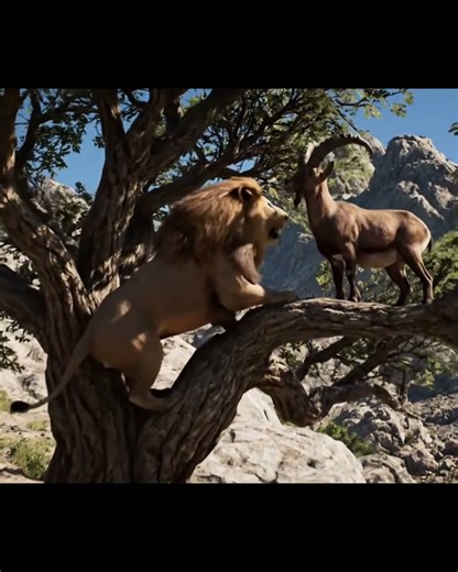 Unexpected Twist: Deer Scares Lion! #Lion #deer #twist #fight