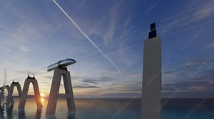 3d green illustration. Travel background. Communication concept. Maglev hyperloop transport concept. Futuristic concept. Future concept. Futuristic tunnel. Highway road. Urban landscape. 4k