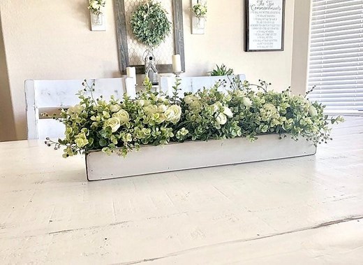 Farmhouse Table Centerpiece: Rustic Wood Box With Roses & Greenery - Etsy