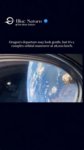 SpaceX Dragon backs away slowly before firing thrusters to return through Earth's atmosphere.