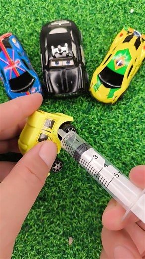 tiny orange toy car injection funny video #shorts #car #toys