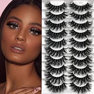 royaomis False Eyelashes 20MM 8d Faux Mink Eyelashes Fluffy Mink Lashes Dramatic Long Thick Volume Eyelashes Mink Wispy Soft Fake Lashes 10 Pairs Bulk(Z75)