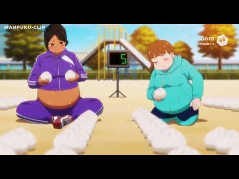 [belly bloated AI anime] Steamed pork buns eating battle