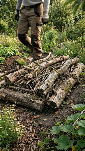 Hugelkultur Mound Garden 🌱 A Self-Watering Raised Bed for Rich Harvests. One afternoon of stacking can create years of low-maintenance harvests 🌱. All you need are logs, branches, leaves, straw, and soil. A properly built hugelkultur mound can hold moisture for weeks without irrigation, improve soil structure year after year, and produce heavy harvests with minimal maintenance. | Thank Your Garden