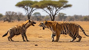🐯 When the hyena realizes that’s not a leopard… but a tiger 😳 | Fluffy Friends Daily