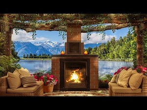 Spring Ambience With Birdsong | Cozy Cabin Porch Ambience with Fireplace