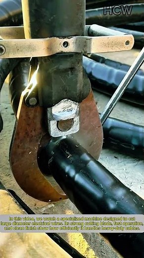 Powerful Machine Cutting Large-Diameter Electrical Wire.