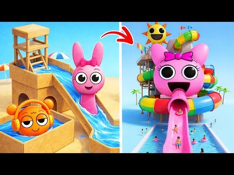 WOW! Pinki Is A Water Slide! *Sprinki Miniature Aquapark From Cardboard*