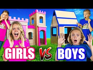 Girls VS Boys! Race to Build the Biggest Box Fort! (with The Tannerites!) - Videos For Kids