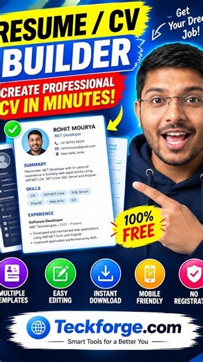 🔥 Build a Professional Resume FREE in Minutes! | CV Builder | Teckforge.com #resume #cvbuilder #cv