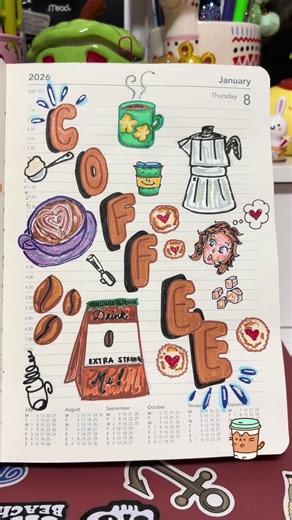 Last-minute decision to use this planner as a daily drawing theme ✏️☕️ Learning, practicing, and improving my drawing skills one day at a time. Today’s theme: coffee. #dailydrawing #acrylicpens #coffeetiktok