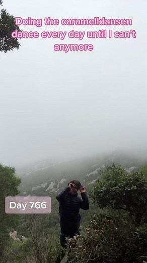 Caramelldansen Dance Routine in Cloudy Mountains