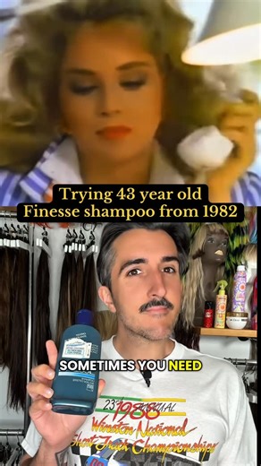 Clayton Hawkins on Instagram: "I used 43 yo Finesse Shampoo from 1982 🫠 (this ending of this video goes a lil off the rails 😅) #hairstylist #hairbyclay #hairtutorial #oldcommercials #1980s #80s #80snostalgia #oldtv #sharonstone #aframeagency #90s #designingwomen #rpdr #80shair #80sglam #bighair #perm #wig #wiginstallation #lacefront #finesseshampoo #hairtransformation #hairstylisthumor #hairsalon #1980sstyle #vintage #retro #campy"