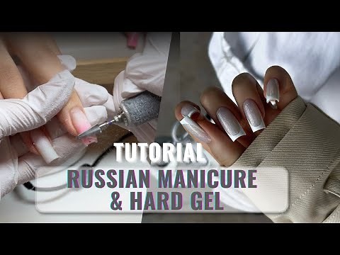 Russian manicure with hard gel tutorial & French tip design step by step.
