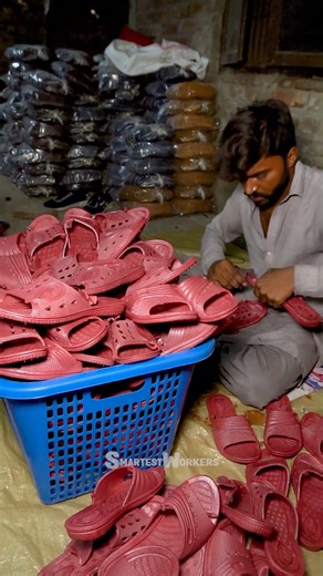 215K views · 2.4K reactions |  Behind the scenes at our factory! Ever wondered how bathroom sandals are made?  Watch the fascinating process unfold from start to finish. #FactorySecrets #SmartestWorkers | Smartest Workers | Facebook