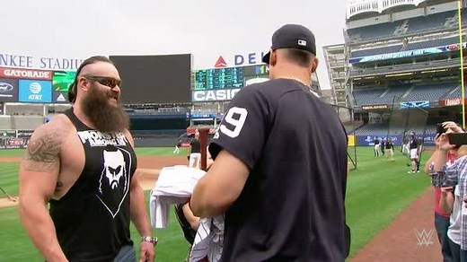 563K views · 1K shares | Alexa Bliss, Braun Strowman, and Big Cass were thrilled to present MLB Home Run Derby champion Aaron Judge with a custom WWE Championship at Yankee Stadium to kick off WWE SummerSlam Week! | WWE | Facebook