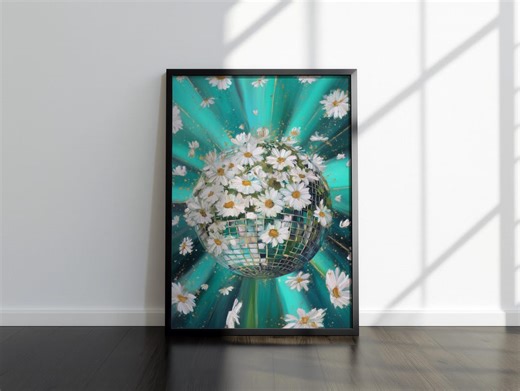 Disco Ball Daisy Print, Retro Floral Wall Art, Dopamine Decor, Maximalist Poster, Digital Download - Etsy