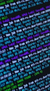 Screen with crypto code, green digitals. Bitcoin on computer screen with code bitcoin mining