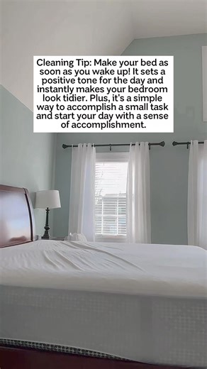 Start your day right with this simple cleaning tip: make your bed as soon as you wake up! It sets a positive tone for the day and instantly tidies up your space. Want more quick and effective cleaning hacks? Comment GUIDE to receive access to the free cleaning basics guide. Let's make keeping our homes clean and cozy a breeze! #CleaningTip #MakeYourBed #PositiveStart #HomeCleaning | CLEAN MAMA