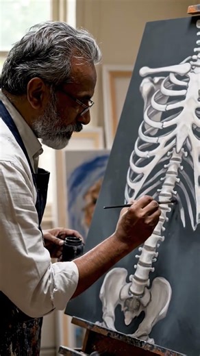 human skeleton paint by a old man #trending #viral #painting