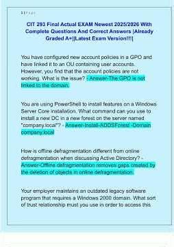 CIT 293 Final Actual EXAM Newest 2025/26 With Complete Questions And Correct Answers Already Graded